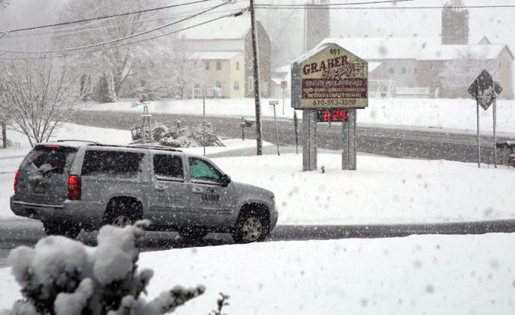 heavy snow falling at Graber Supply